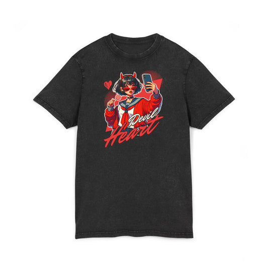 Devil Heart Anime Girl Acid Wash Vintage Style Unisex Tee